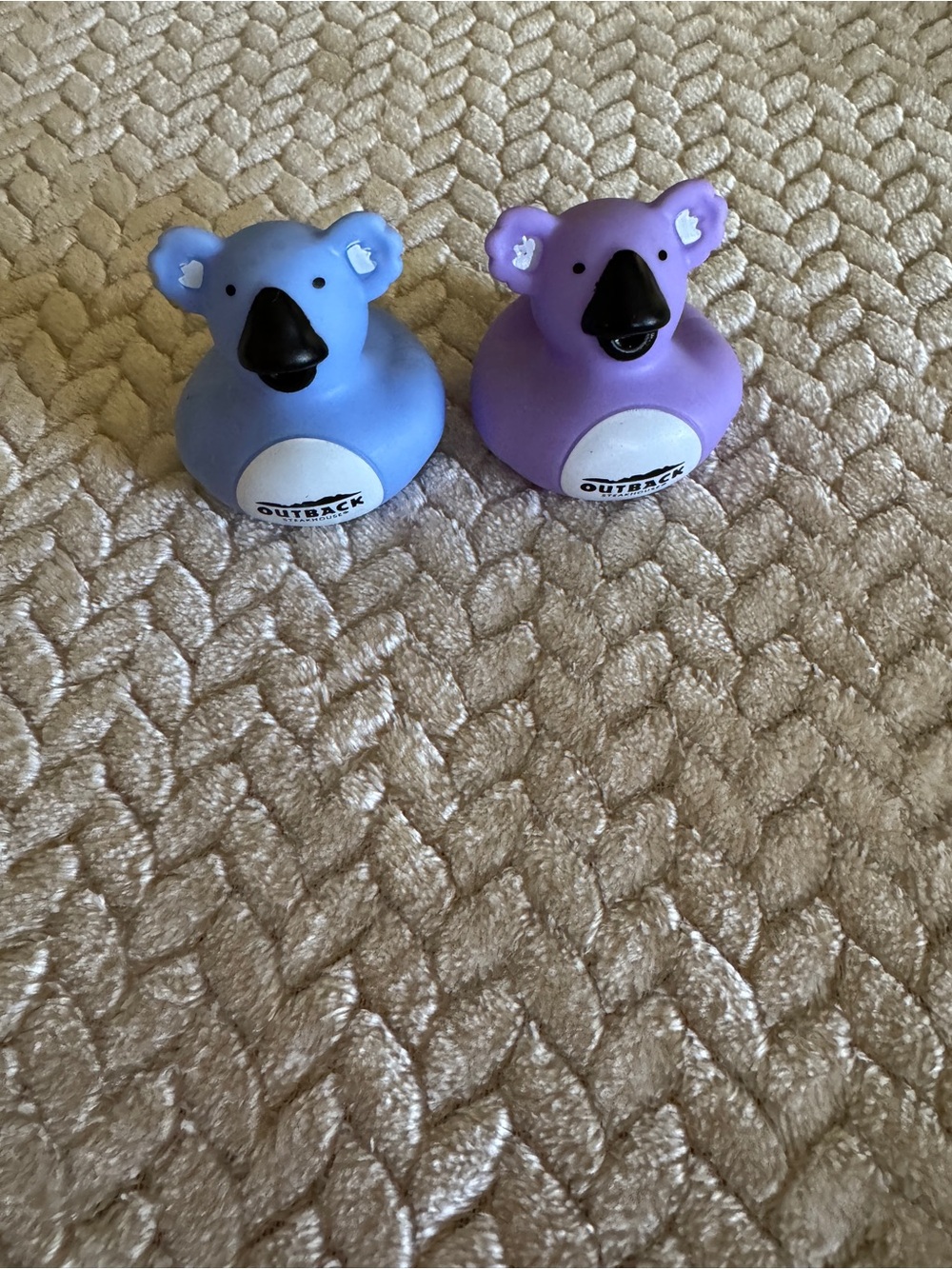 Blue and Lavender Koala Rubber Ducks - Outback Logo